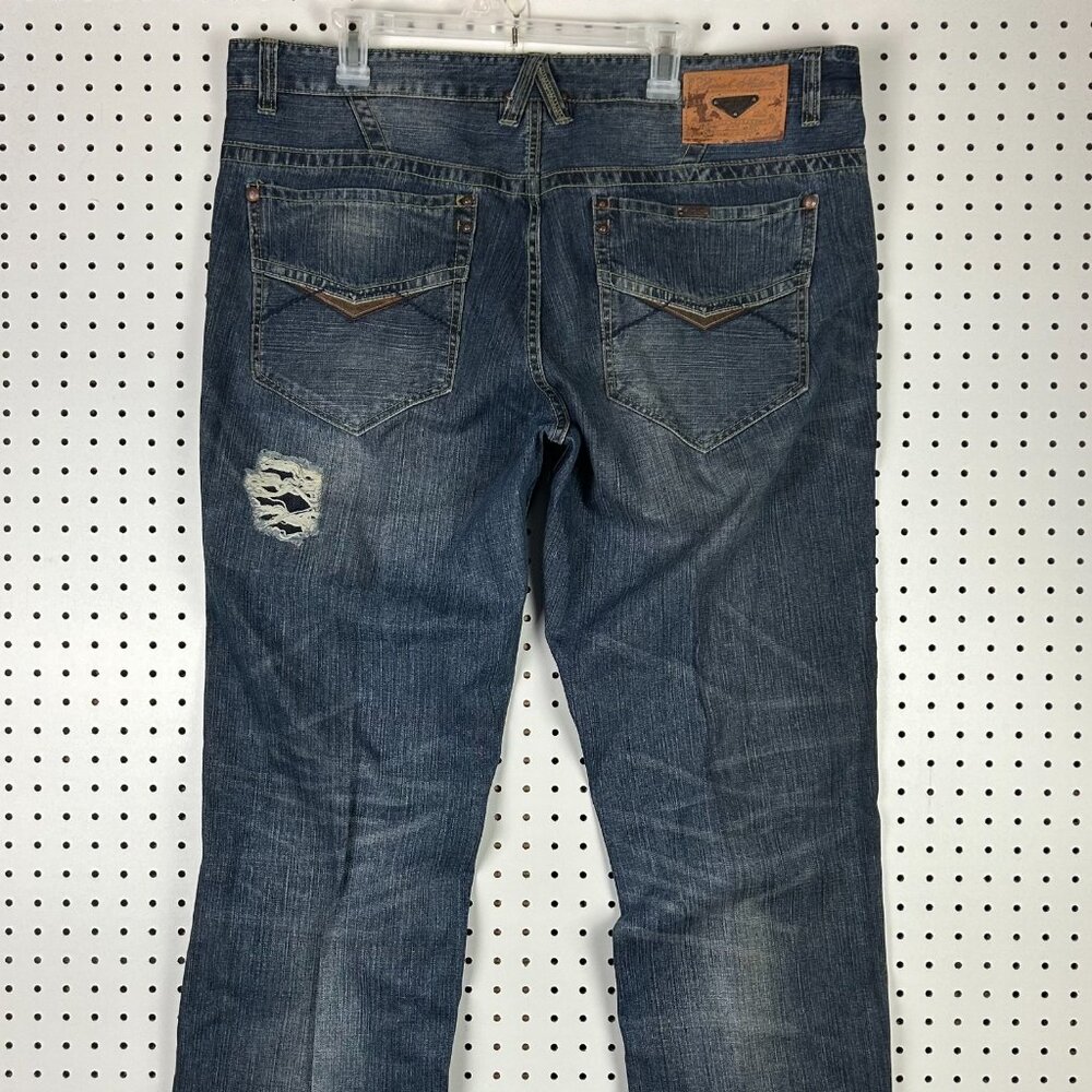 Parish Nation Y2K Blue Jeans 42x34 Distressed Worn Upcycled Skater Grunge Dark - Picture 5 of 9